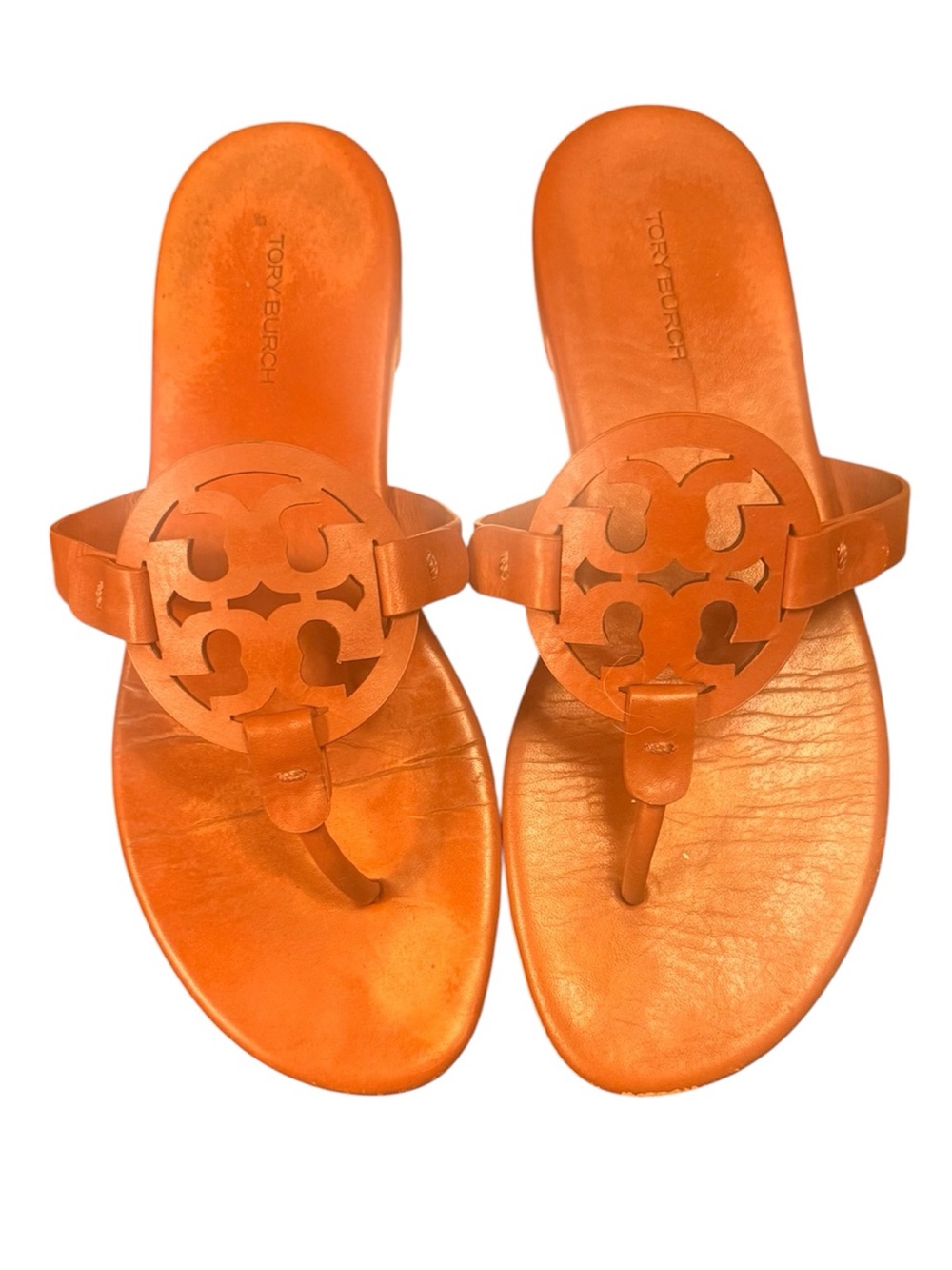 Tory Burch Miller Leather Toe-Post Sandal in Vintage Vachetta Brown Size 8.5